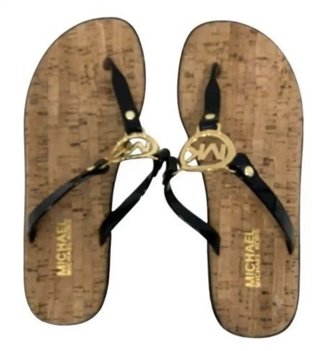 Michael Kors MK Charm Jelly Sandals Thong Flip Flops Black Silver size 8
